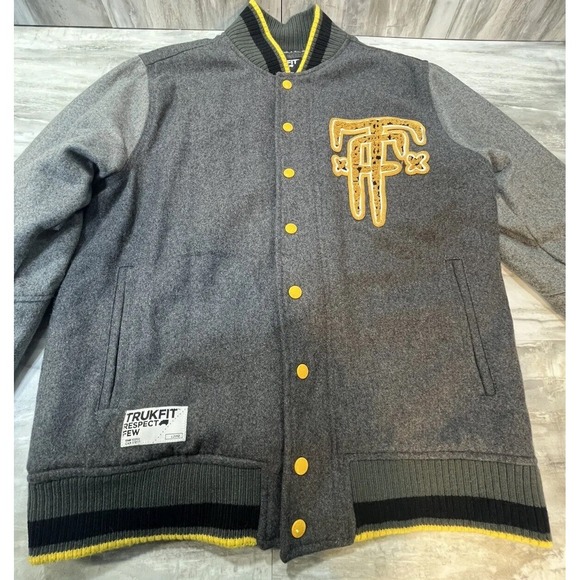 Trukfit Mob Varsity Jacket Mens Large Gray Lil Wayne Lil Weezy To The End WOOL - Picture 4 of 14